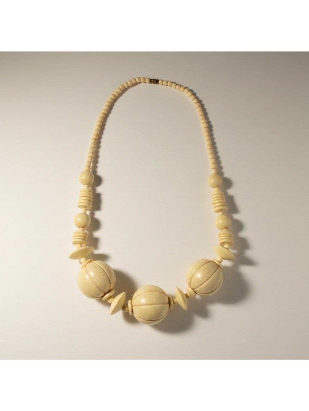 80s Wooden Chunky Beaded Necklace Vintage 22" Full Length